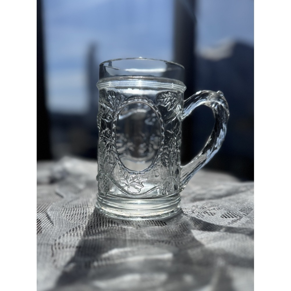 Vintage Indiana Glass Harvest Grape Clear Glass Beer Mug Cup Tree Grape Vines